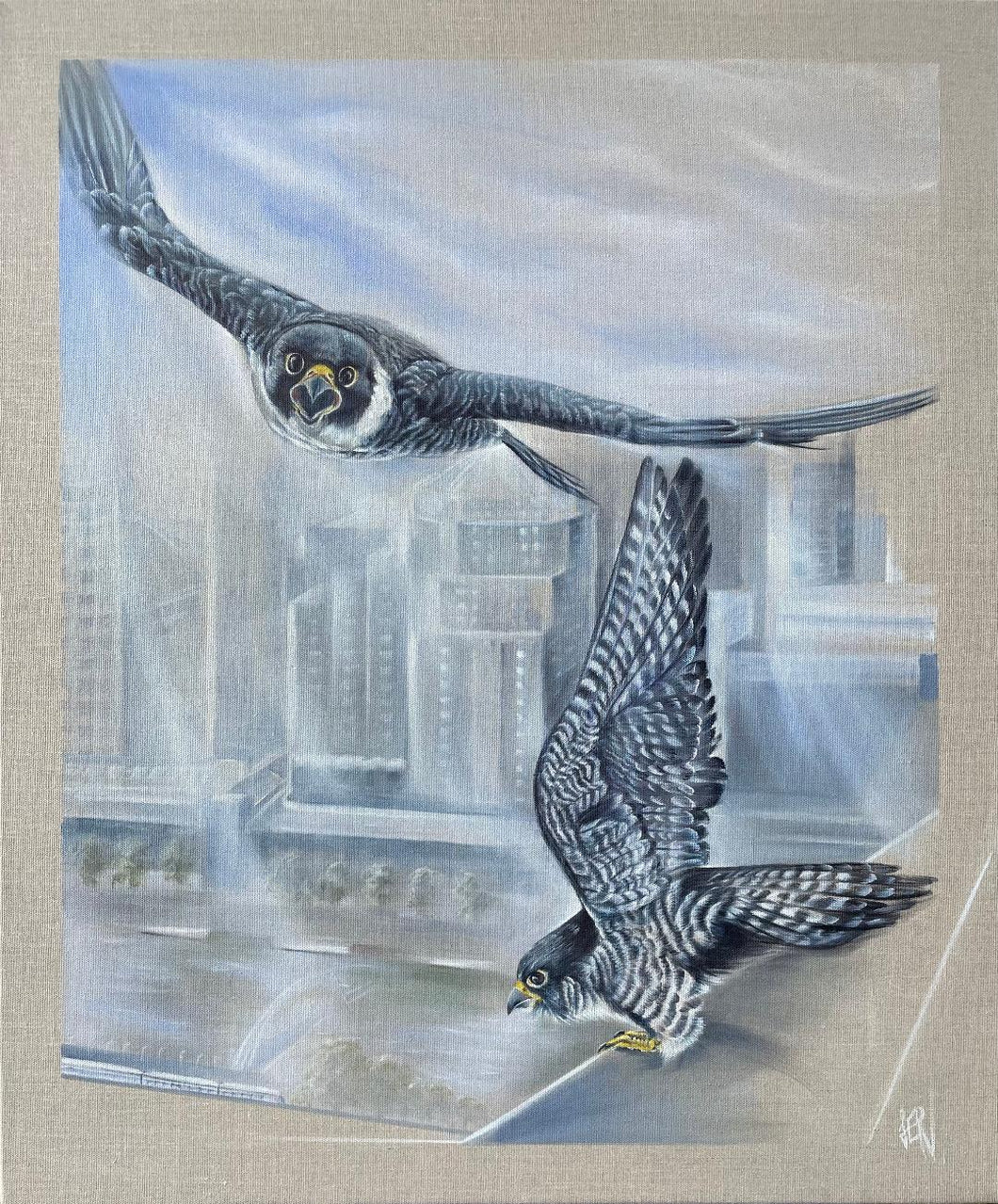 A Tower of Peregrines - Original Oil Painting